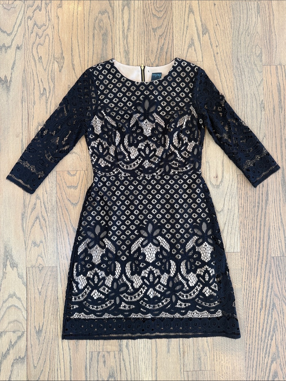 Gabby Skye Women's Black & Café Lace Sheath Dress, 3/4 Sleeve Size 6